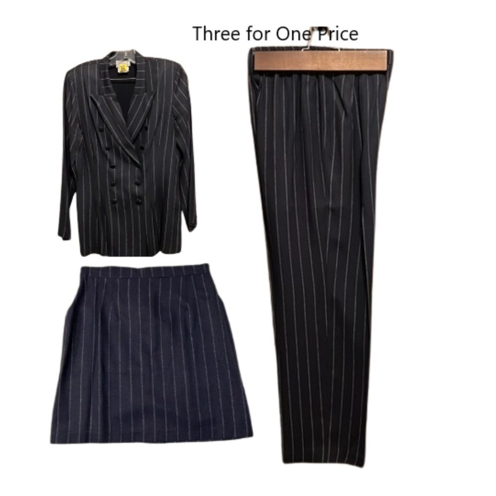 Emblem - Navy Pinstripe Rayon-blend 3 in 1 (Blazer Pant Skirt) Suite - S…